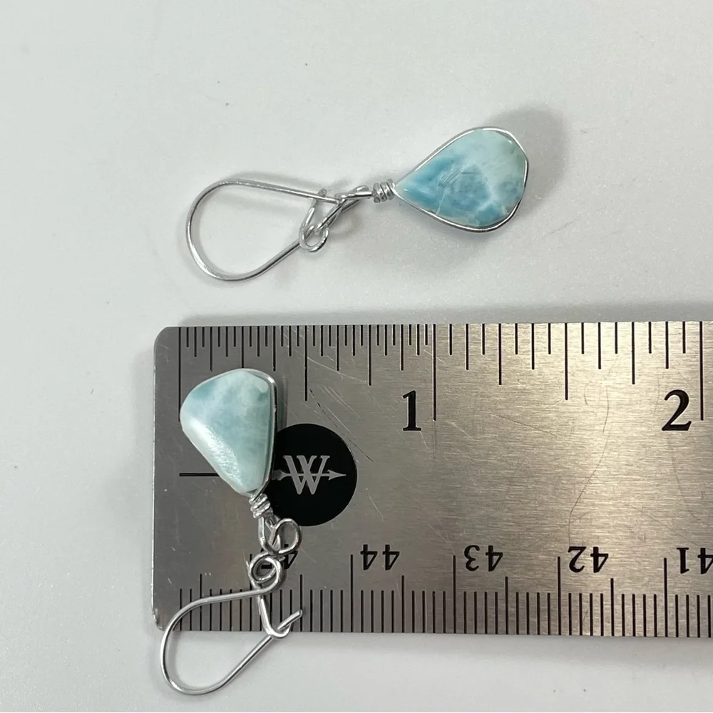 Unmarked Sterling Silver Blue Larimar Stone Pendant Necklace Earring Set